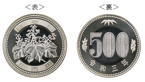 新しい五百円貨の表と裏の画像