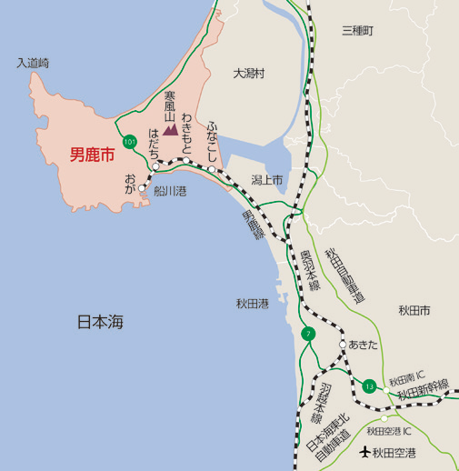男鹿市の位置を示す地図