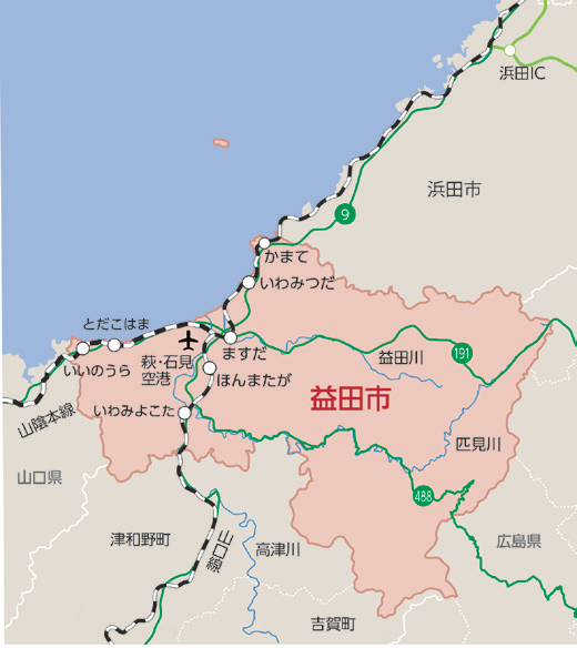 益田市の位置を示す地図