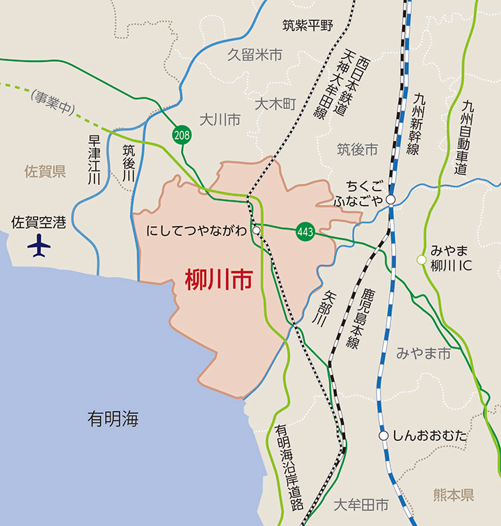 柳川市の全体地図