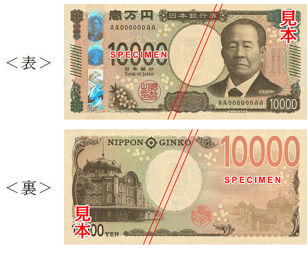 新一万円券の表と裏の画像