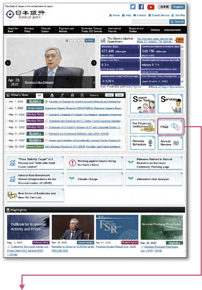 Screenshot from the home page of the Bank's website