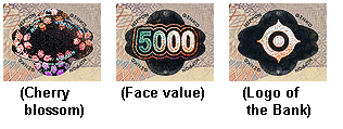 image of the holograms of a 5,000 yen note