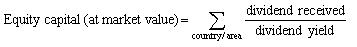 Equity capital at the market value equals summation divided received over divided yield at each country or area.