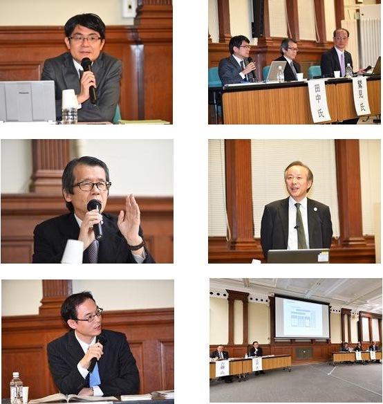パネルディスカッション中の田中 亘 氏の写真、パネルディスカッションの模様（田中氏、鷲見氏、碓井企画役）写真、パネルディスカッション中の鷲見 守康 氏の写真、パネルディスカッション中の吉藤 茂 氏の写真、パネルディスカッション中の辻田 弘志 氏の写真、パネルディスカッションの全景写真